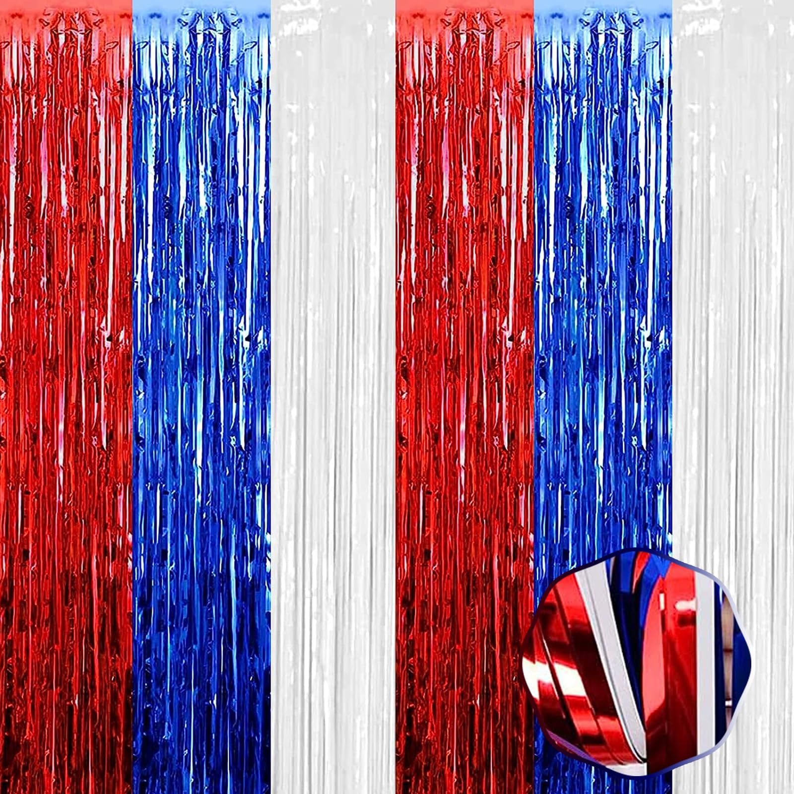 3 Pack Black Gold Silver Foil Fringe Curtain Backdrop, 3.28Ft x6.6Ft Metallic Tinsel Foil Fringe Streamer Curtains for Photo Booth, Halloween, Christmas Day, Wedding, New Year Party Decoration