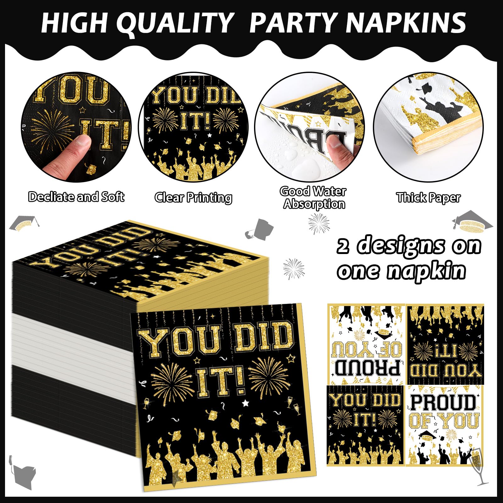 96Pcs Graduation Plates and Napkins 2026 Congrats Grad Party Decorations Grad Party Tableware Supplies Class of 2026 Disposable Dinnerware for Graduate Parties Decor Serve 24, Black and Gold