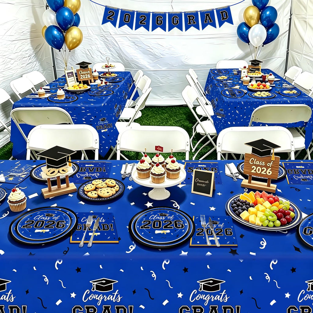 Graduation Decorations 2026 Class of 2026 Congrats Grad Disposable Paper Plates Luncheon Napkins Cocktail Napkins Black Gold Graduation Party Supplies Serve 50