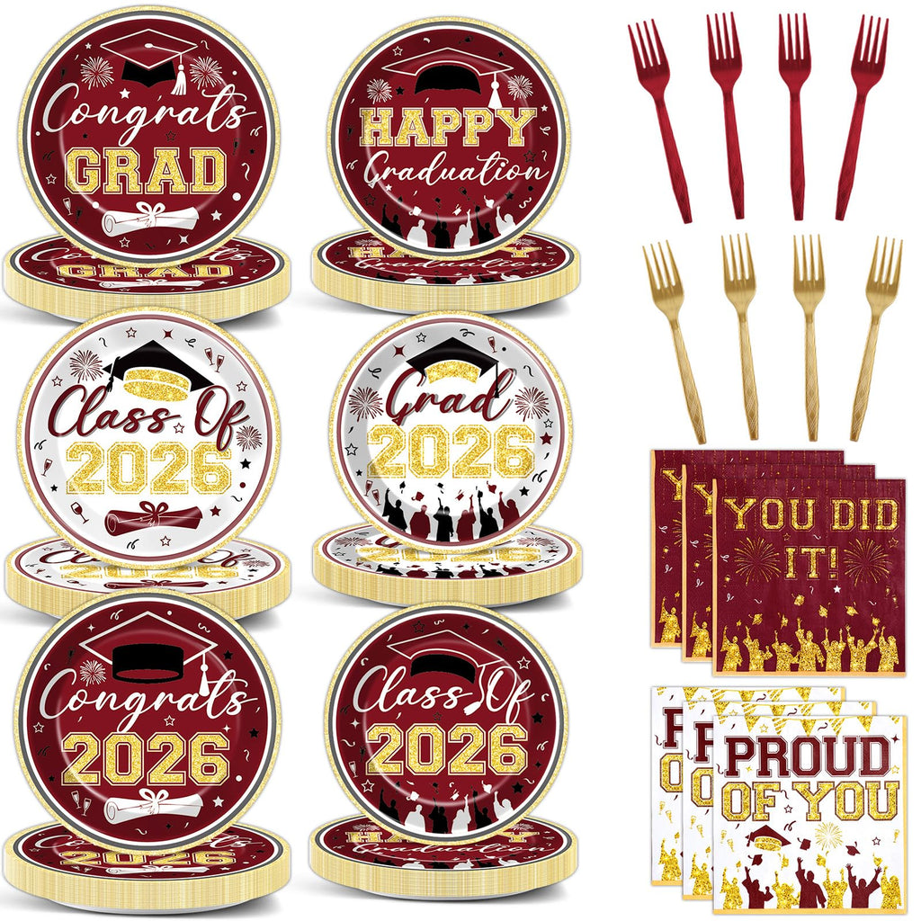 96Pcs Graduation Plates and Napkins 2026 Congrats Grad Party Decorations Grad Party Tableware Supplies Class of 2026 Disposable Dinnerware for Graduate Parties Decor Serve 24, Black and Gold