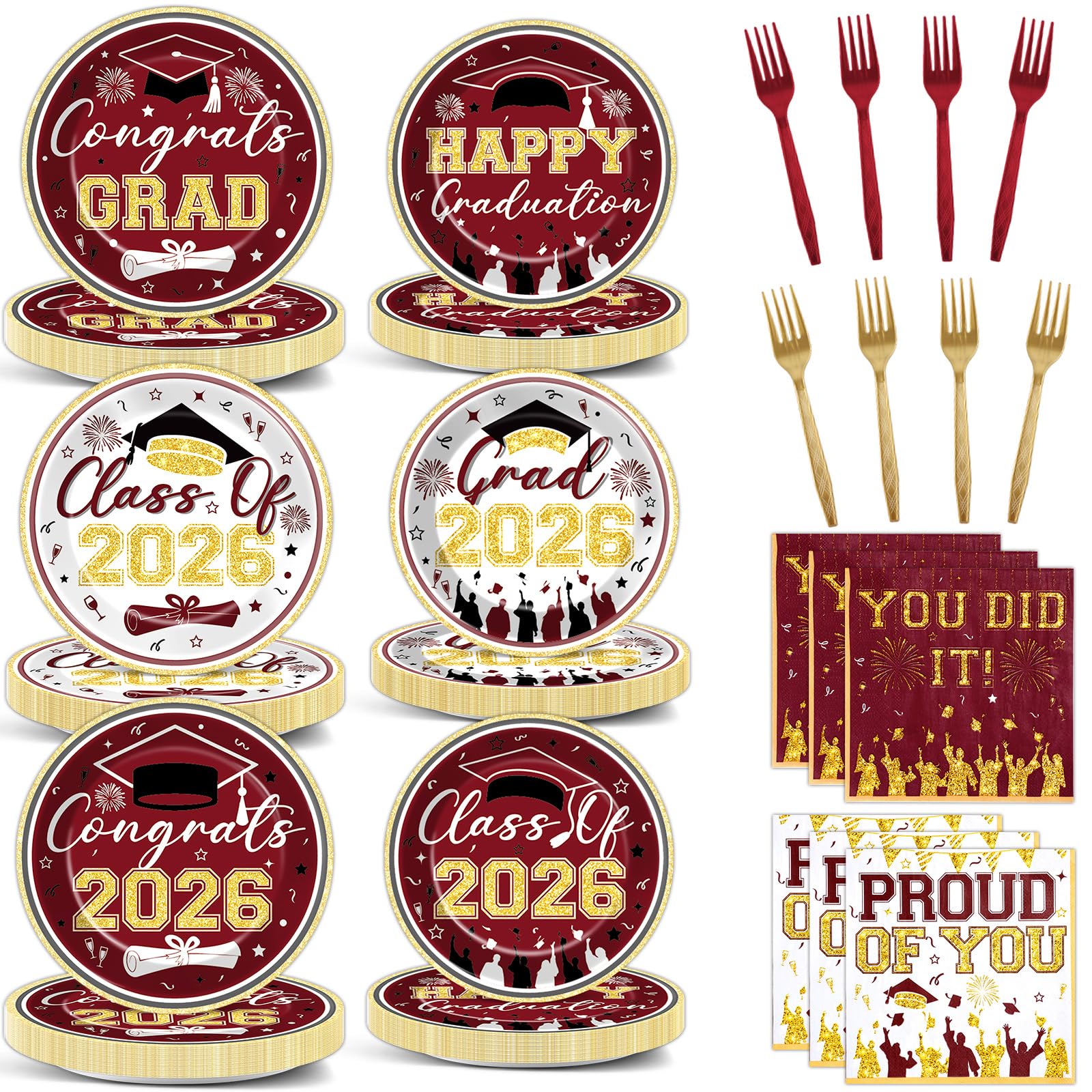 96Pcs Graduation Plates and Napkins 2026 Congrats Grad Party Decorations Grad Party Tableware Supplies Class of 2026 Disposable Dinnerware for Graduate Parties Decor Serve 24, Black and Gold