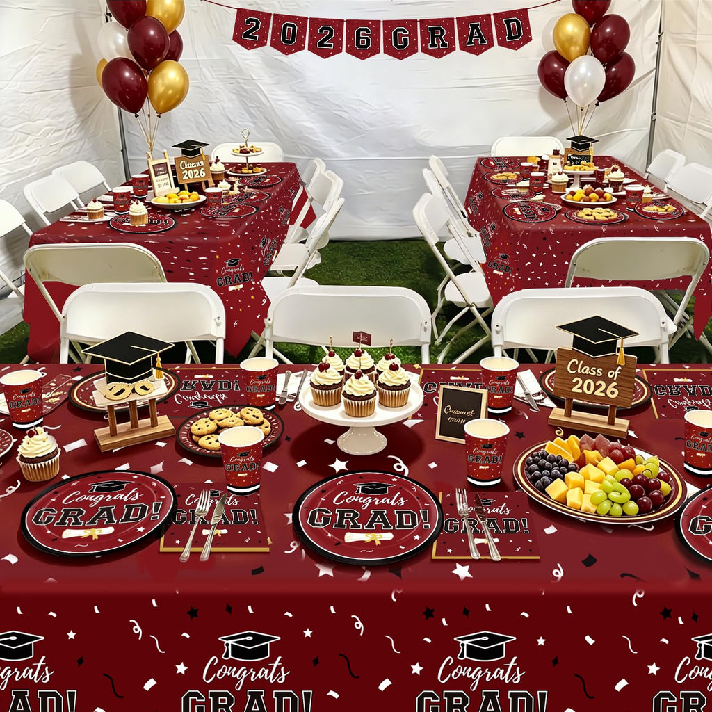 Graduation Decorations 2026 Class of 2026 Congrats Grad Disposable Paper Plates Luncheon Napkins Cocktail Napkins Black Gold Graduation Party Supplies Serve 50
