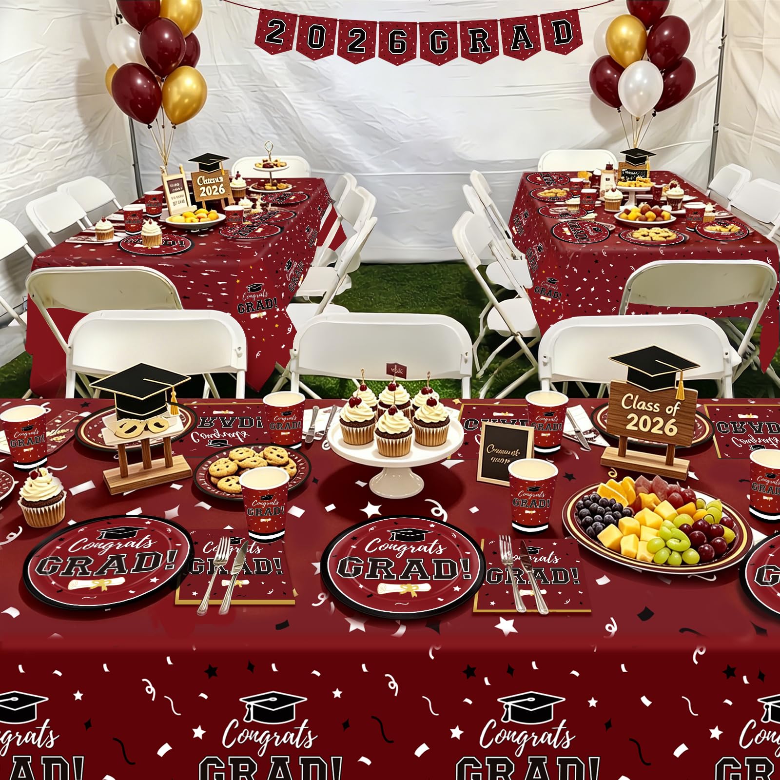 Graduation Decorations 2026 Class of 2026 Congrats Grad Disposable Paper Plates Luncheon Napkins Cocktail Napkins Black Gold Graduation Party Supplies Serve 50