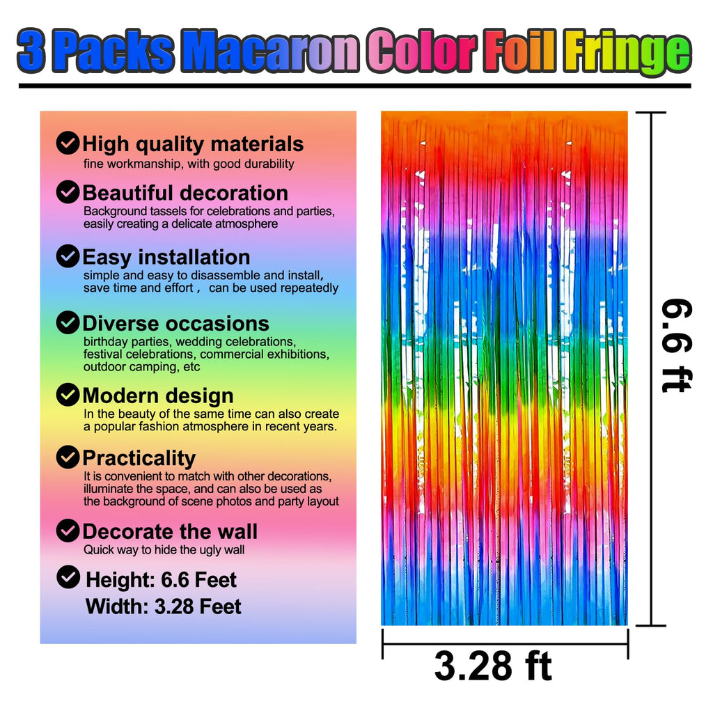 3 Pack Black Gold Silver Foil Fringe Curtain Backdrop, 3.28Ft x6.6Ft Metallic Tinsel Foil Fringe Streamer Curtains for Photo Booth, Halloween, Christmas Day, Wedding, New Year Party Decoration