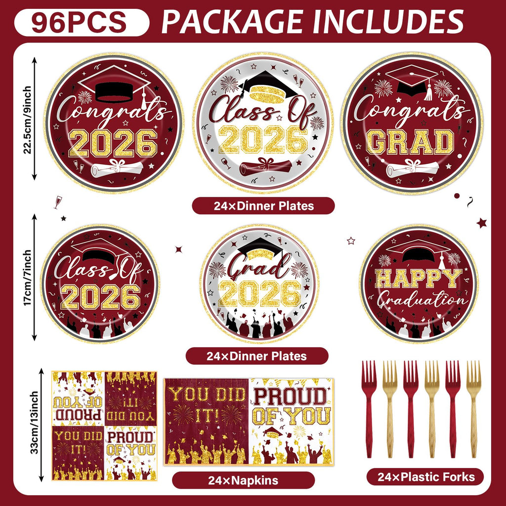96Pcs Graduation Plates and Napkins 2026 Congrats Grad Party Decorations Grad Party Tableware Supplies Class of 2026 Disposable Dinnerware for Graduate Parties Decor Serve 24, Black and Gold