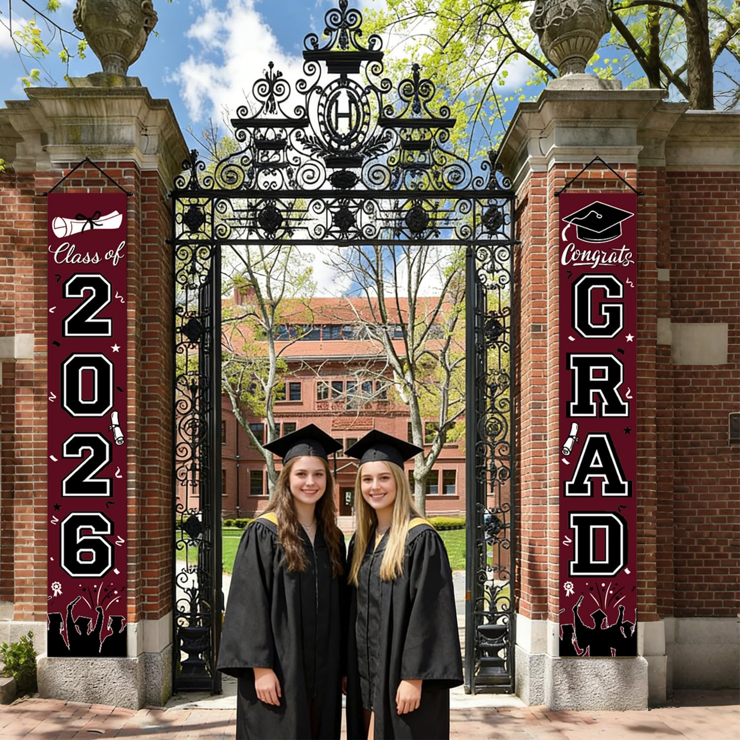 Graduation Decorations 2026 Porch Banner, Black and Gold Graduation Banner Class of 2026, Congrats Grad Decorations for Door and Porch Party Supplies