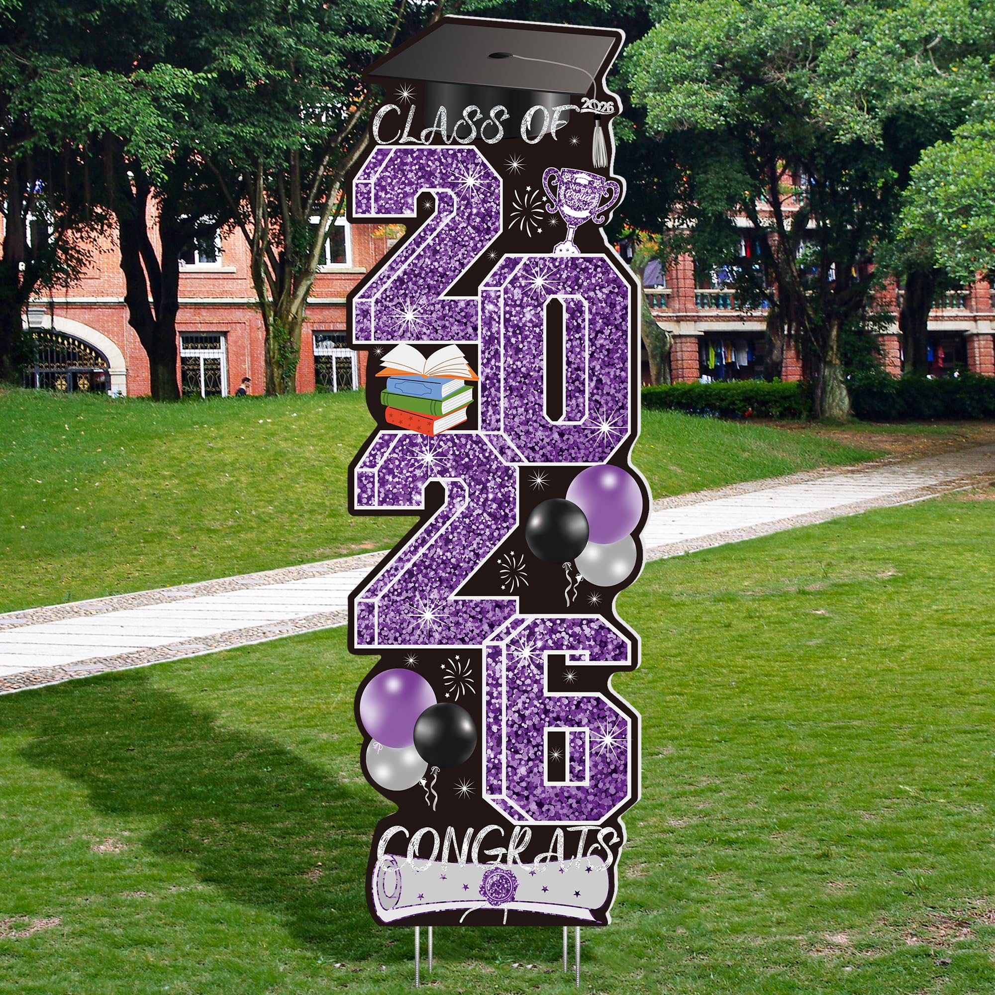 4 Pcs Congrats Grad Sign, Blue Graduation Yard Signs Class of 2026 with Stakes, Yard Sign Graduation 2026 for Indoor Outdoor Grad Party Decorations Backdrop High College School Decor Supplies