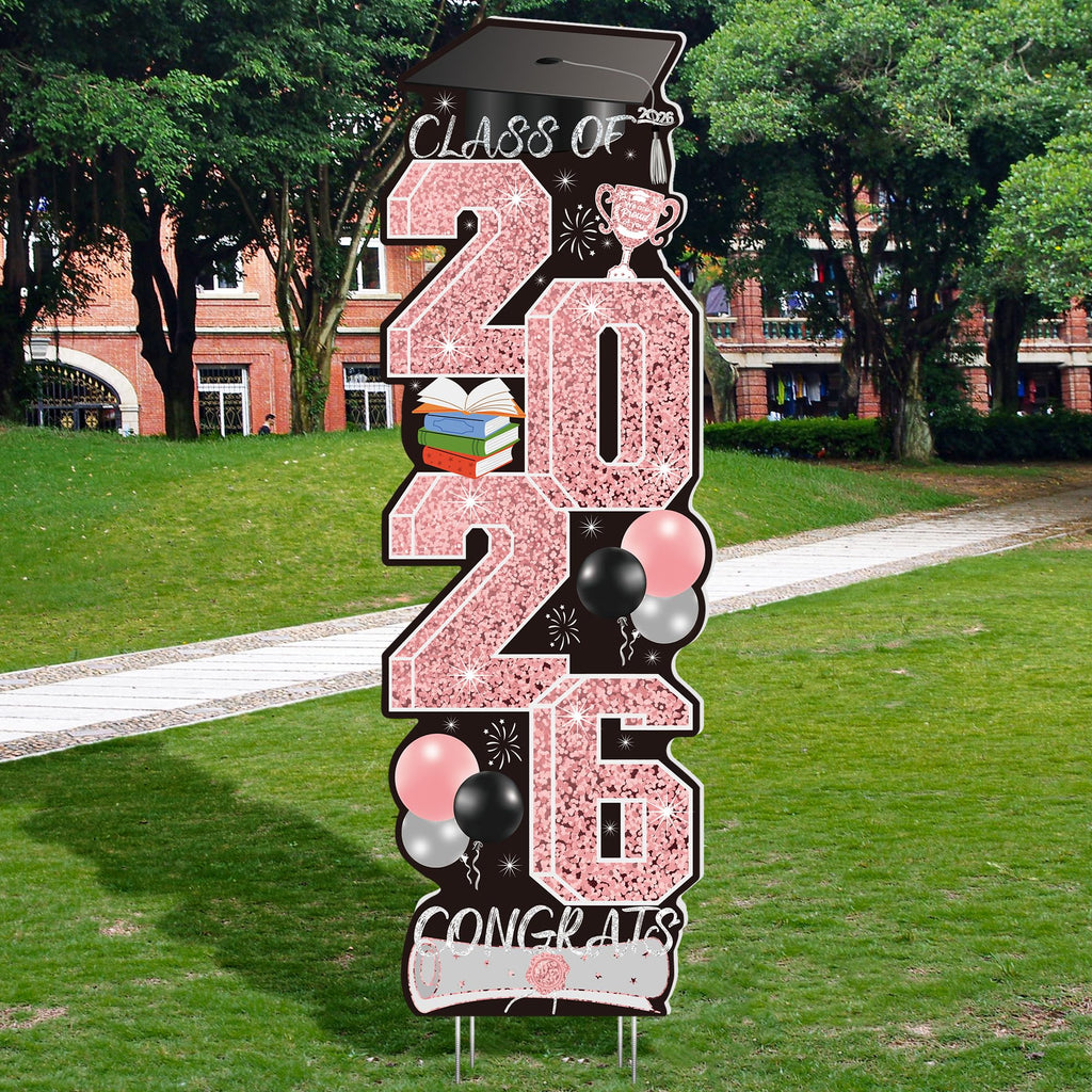 4 Pcs Congrats Grad Sign, Blue Graduation Yard Signs Class of 2026 with Stakes, Yard Sign Graduation 2026 for Indoor Outdoor Grad Party Decorations Backdrop High College School Decor Supplies