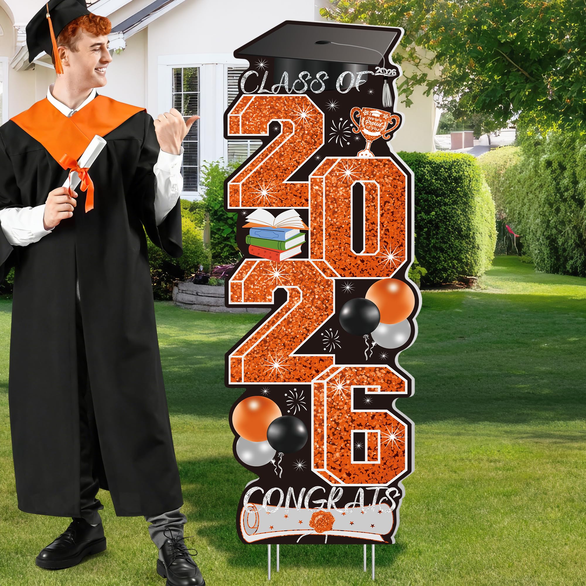 4 Pcs Congrats Grad Sign, Blue Graduation Yard Signs Class of 2026 with Stakes, Yard Sign Graduation 2026 for Indoor Outdoor Grad Party Decorations Backdrop High College School Decor Supplies
