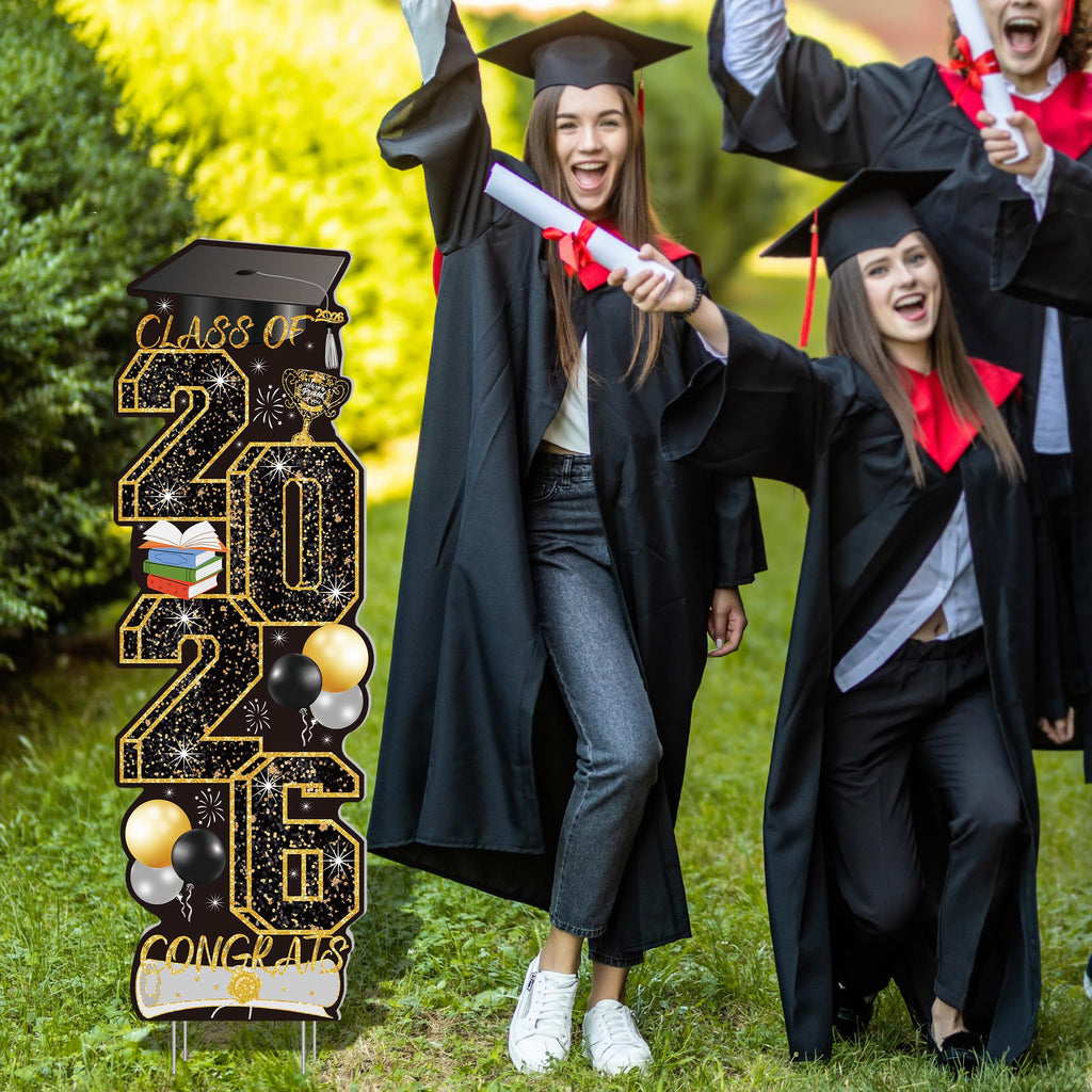4 Pcs Congrats Grad Sign, Blue Graduation Yard Signs Class of 2026 with Stakes, Yard Sign Graduation 2026 for Indoor Outdoor Grad Party Decorations Backdrop High College School Decor Supplies
