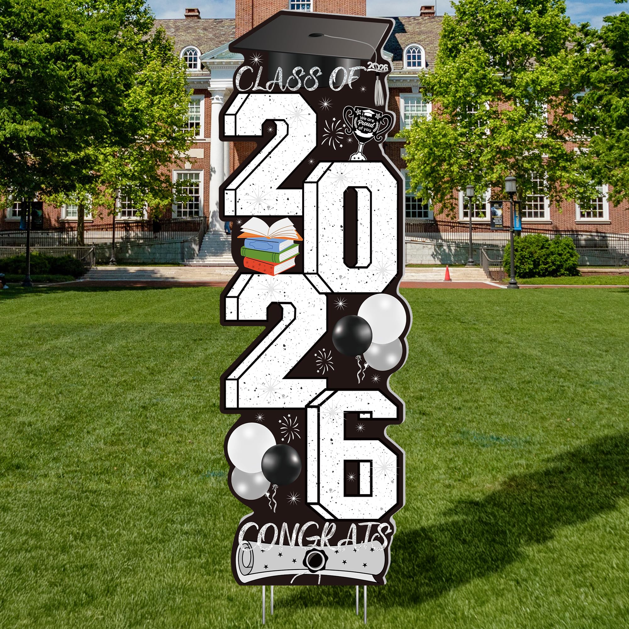 4 Pcs Congrats Grad Sign, Blue Graduation Yard Signs Class of 2026 with Stakes, Yard Sign Graduation 2026 for Indoor Outdoor Grad Party Decorations Backdrop High College School Decor Supplies