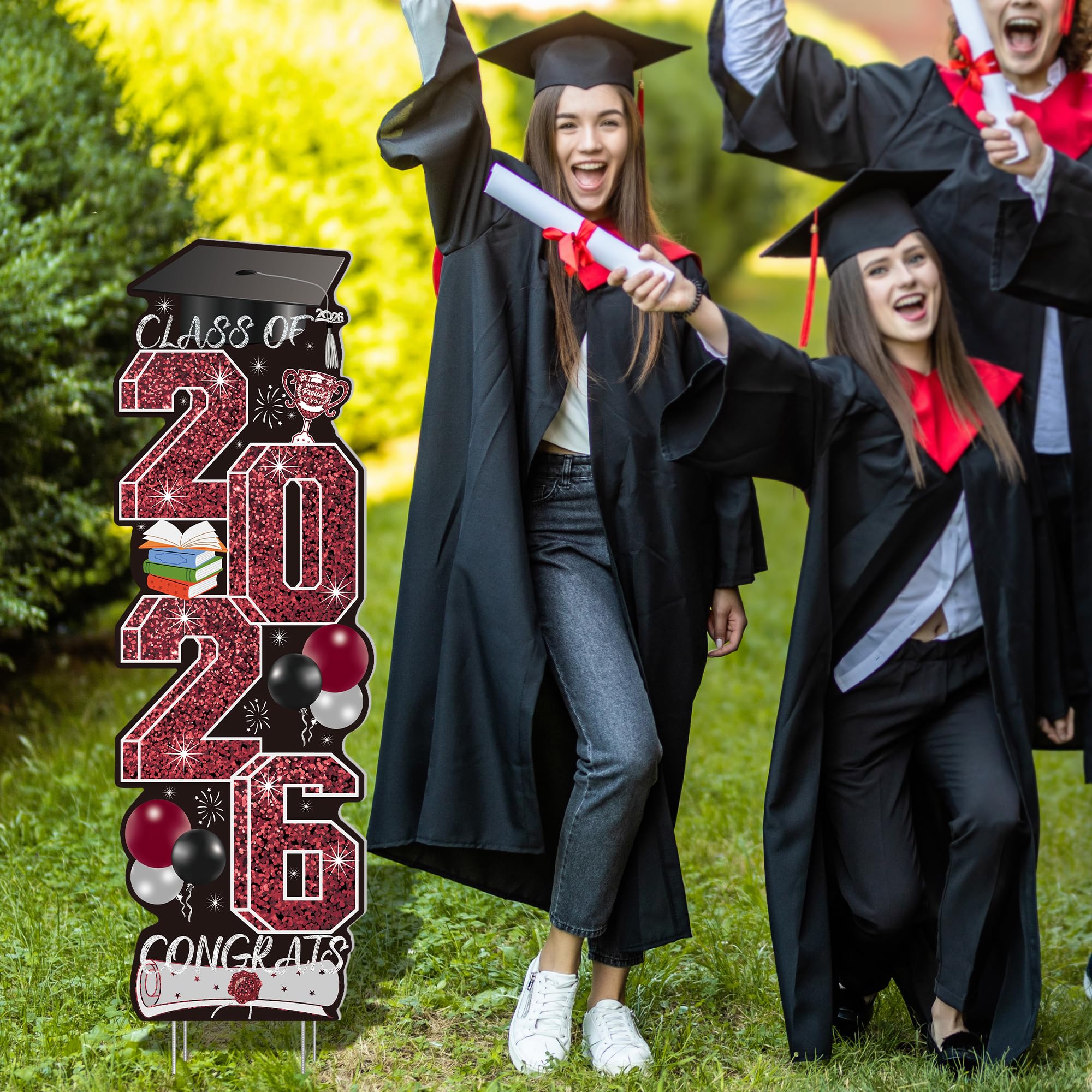 4 Pcs Congrats Grad Sign, Blue Graduation Yard Signs Class of 2026 with Stakes, Yard Sign Graduation 2026 for Indoor Outdoor Grad Party Decorations Backdrop High College School Decor Supplies