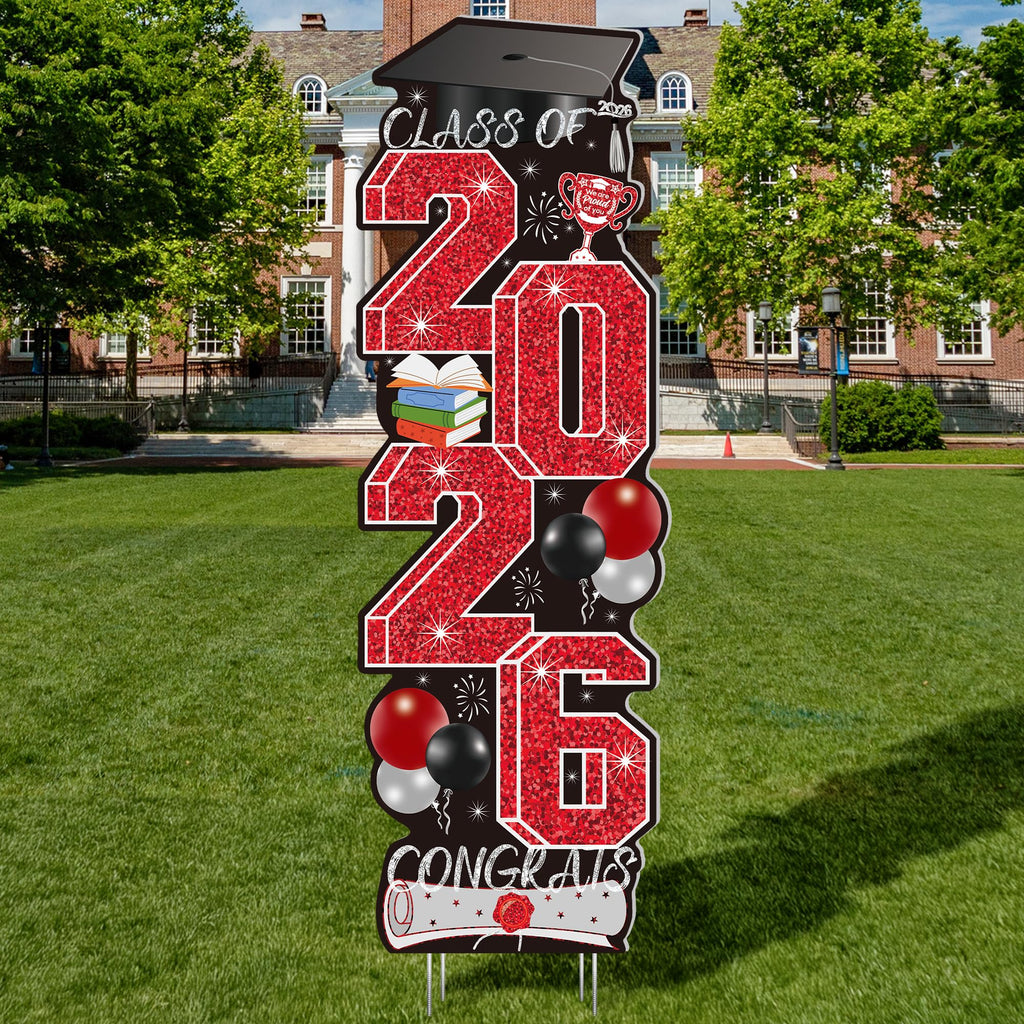 4 Pcs Congrats Grad Sign, Blue Graduation Yard Signs Class of 2026 with Stakes, Yard Sign Graduation 2026 for Indoor Outdoor Grad Party Decorations Backdrop High College School Decor Supplies