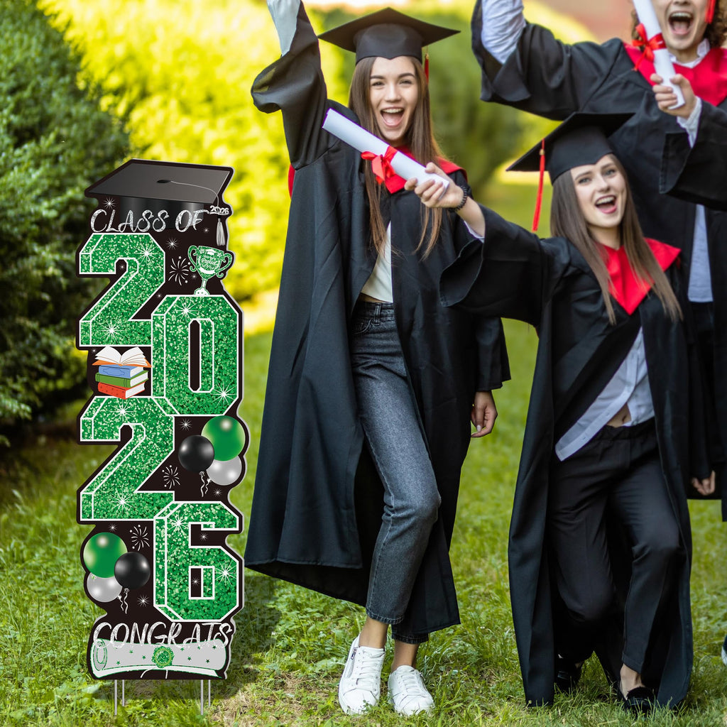 4 Pcs Congrats Grad Sign, Blue Graduation Yard Signs Class of 2026 with Stakes, Yard Sign Graduation 2026 for Indoor Outdoor Grad Party Decorations Backdrop High College School Decor Supplies