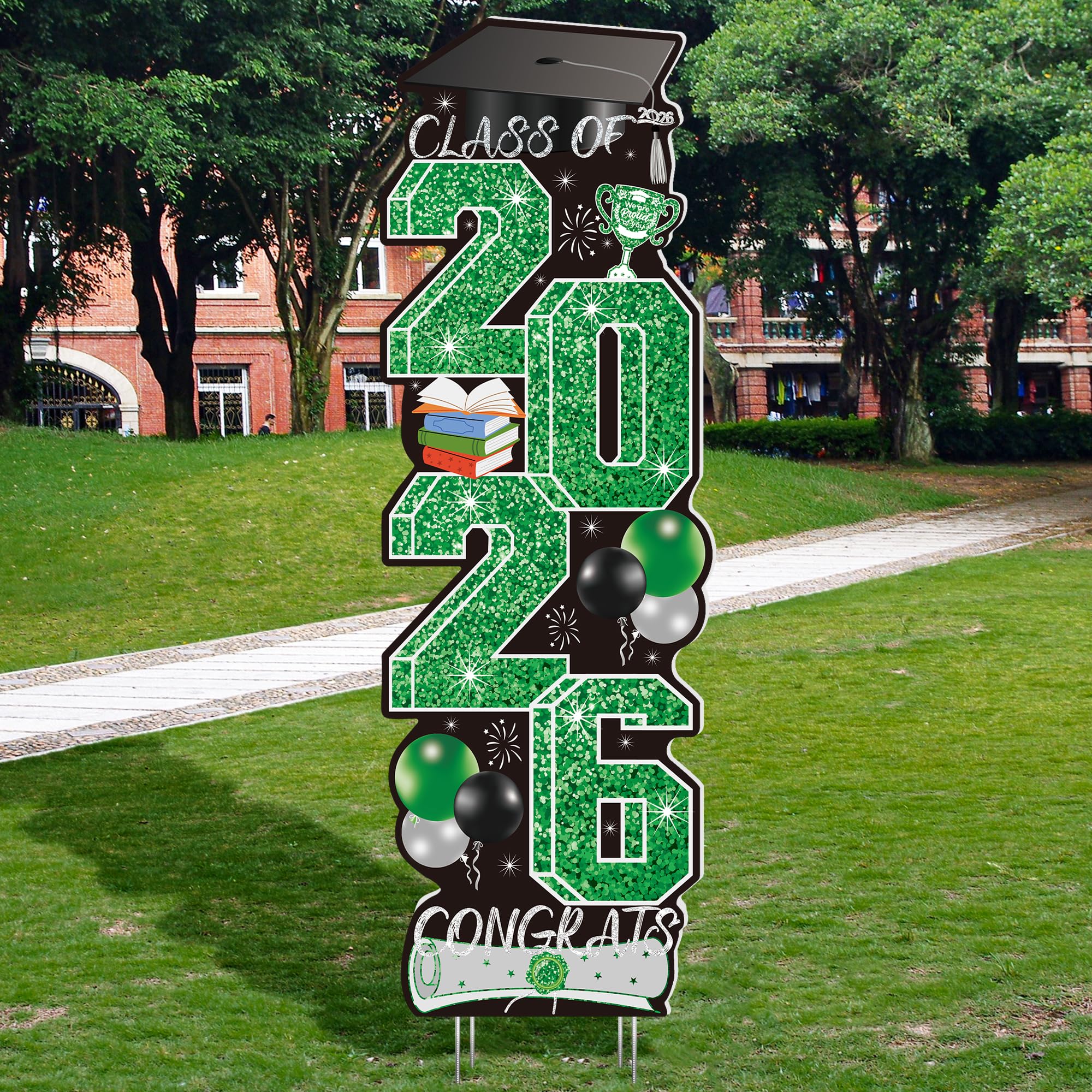 4 Pcs Congrats Grad Sign, Blue Graduation Yard Signs Class of 2026 with Stakes, Yard Sign Graduation 2026 for Indoor Outdoor Grad Party Decorations Backdrop High College School Decor Supplies