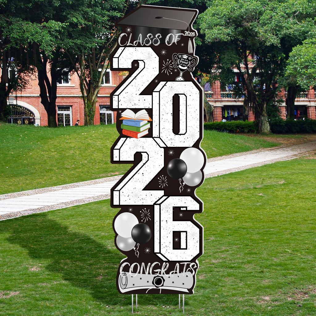 4 Pcs Congrats Grad Sign, Blue Graduation Yard Signs Class of 2026 with Stakes, Yard Sign Graduation 2026 for Indoor Outdoor Grad Party Decorations Backdrop High College School Decor Supplies