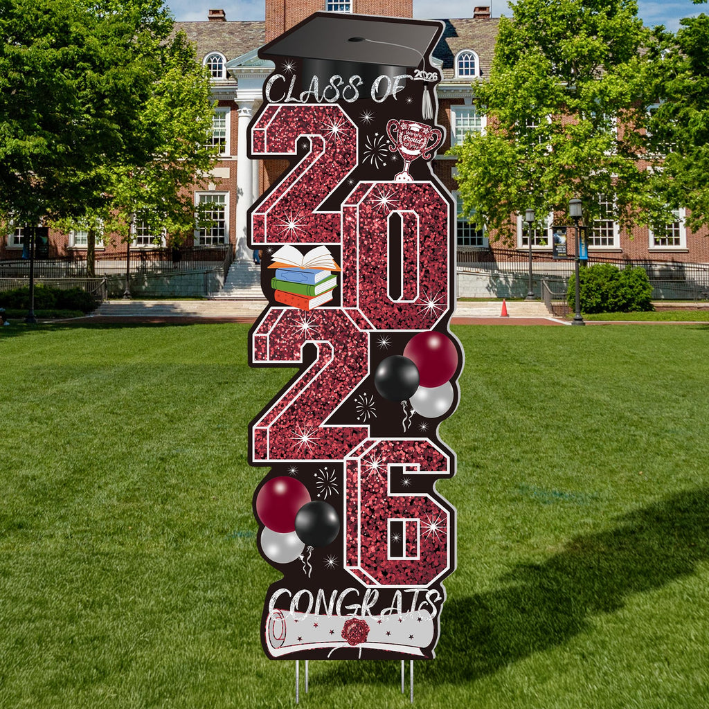 4 Pcs Congrats Grad Sign, Blue Graduation Yard Signs Class of 2026 with Stakes, Yard Sign Graduation 2026 for Indoor Outdoor Grad Party Decorations Backdrop High College School Decor Supplies