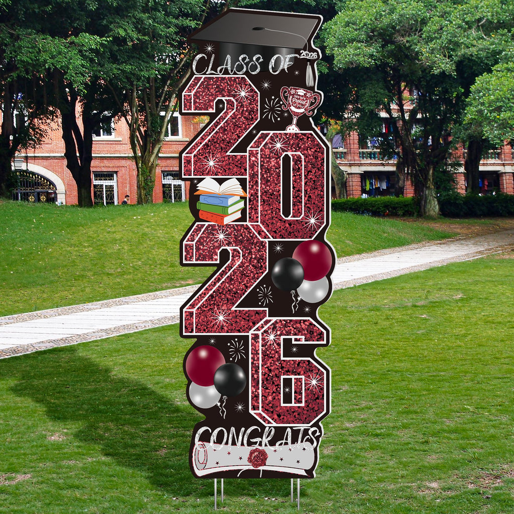 4 Pcs Congrats Grad Sign, Blue Graduation Yard Signs Class of 2026 with Stakes, Yard Sign Graduation 2026 for Indoor Outdoor Grad Party Decorations Backdrop High College School Decor Supplies