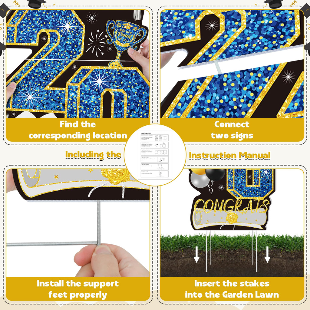 4 Pcs Congrats Grad Sign, Blue Graduation Yard Signs Class of 2026 with Stakes, Yard Sign Graduation 2026 for Indoor Outdoor Grad Party Decorations Backdrop High College School Decor Supplies