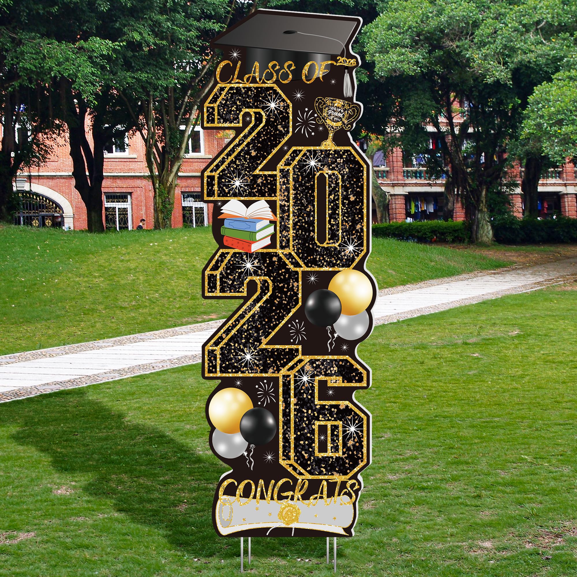 4 Pcs Congrats Grad Sign, Blue Graduation Yard Signs Class of 2026 with Stakes, Yard Sign Graduation 2026 for Indoor Outdoor Grad Party Decorations Backdrop High College School Decor Supplies