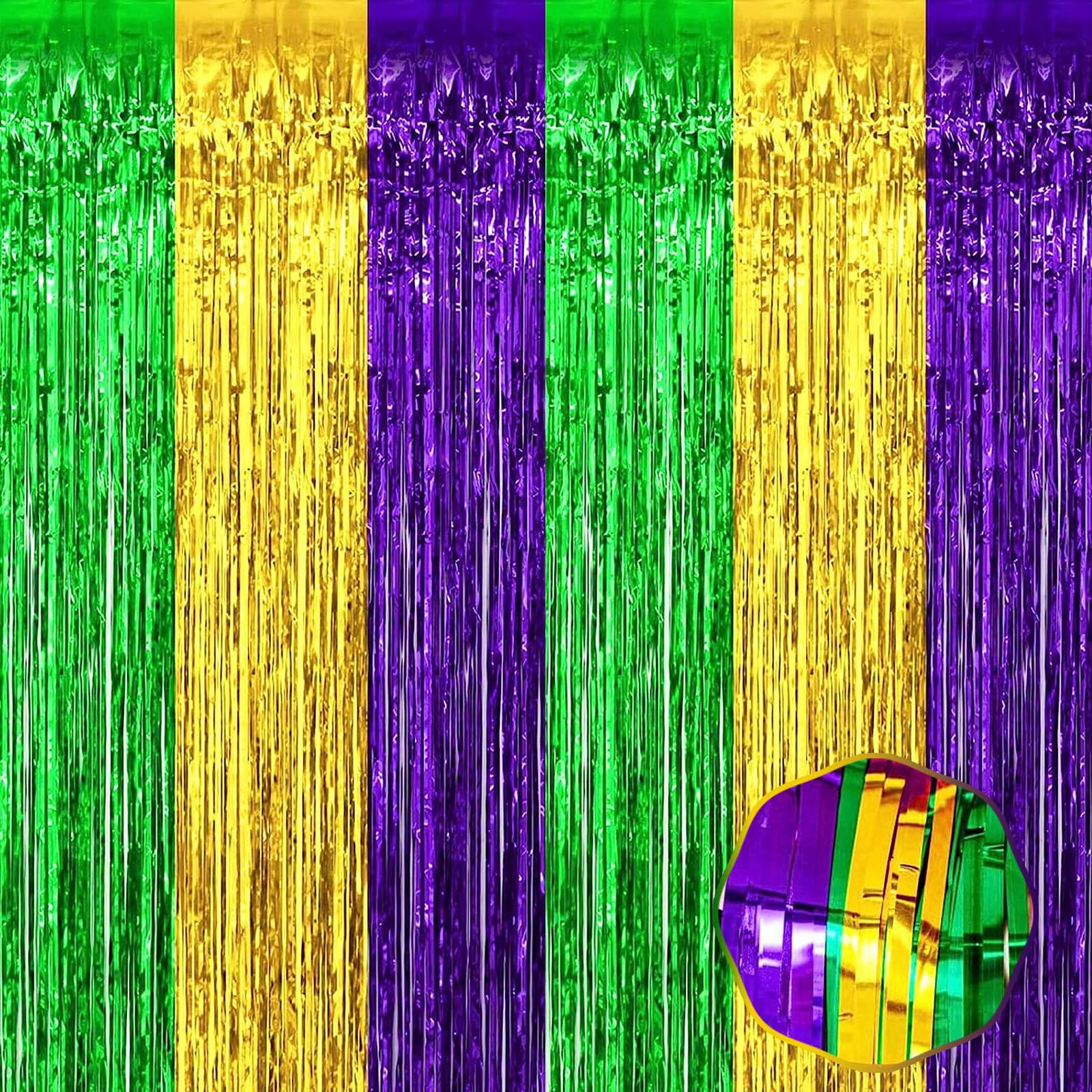 3 Pack Black Gold Silver Foil Fringe Curtain Backdrop, 3.28Ft x6.6Ft Metallic Tinsel Foil Fringe Streamer Curtains for Photo Booth, Halloween, Christmas Day, Wedding, New Year Party Decoration