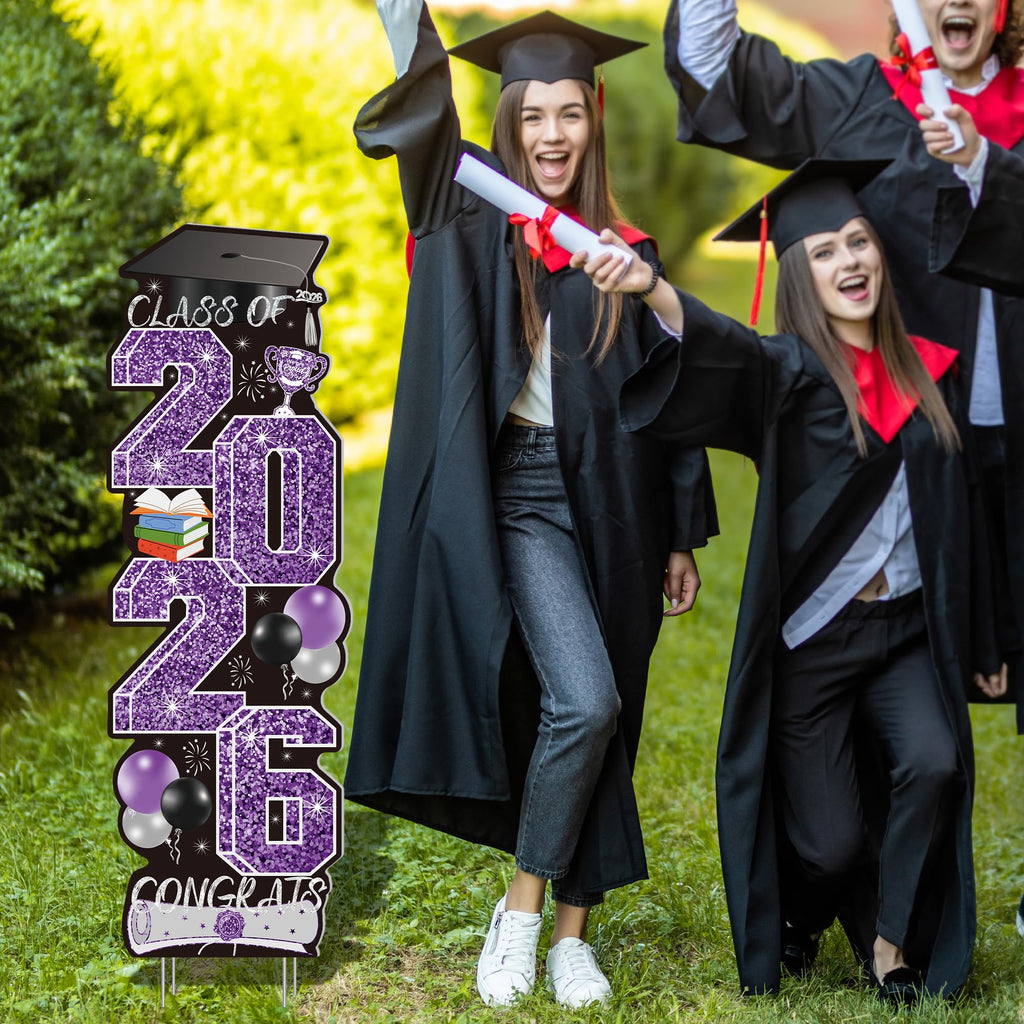 4 Pcs Congrats Grad Sign, Blue Graduation Yard Signs Class of 2026 with Stakes, Yard Sign Graduation 2026 for Indoor Outdoor Grad Party Decorations Backdrop High College School Decor Supplies