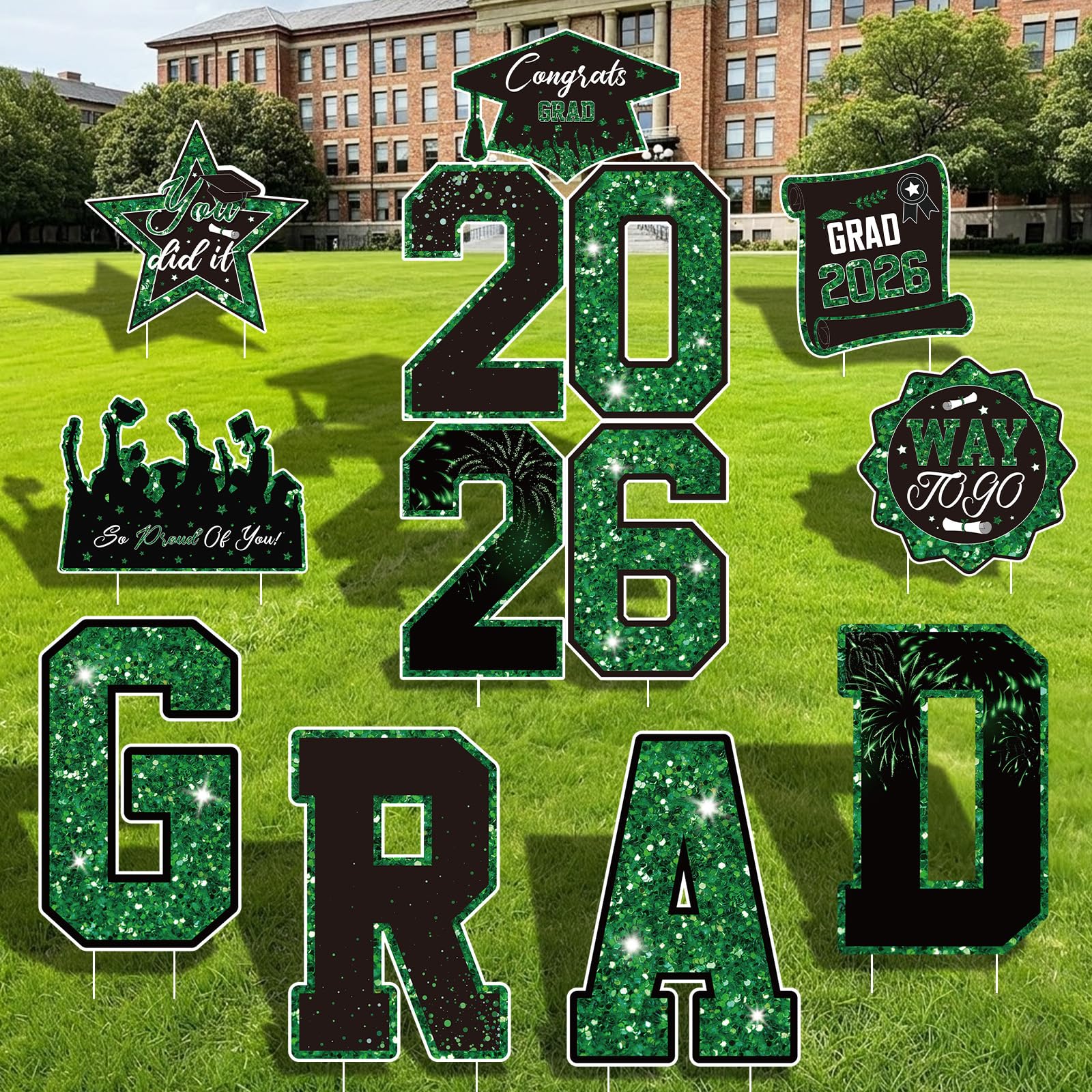 Graduation Yard Sign Class of 2026 Decorations, 4pcs Large Size Black and Gold Congrats Grad 2026 Lawn Yard Sign with Stakes for High School College Indoor Outdoor Graduation Party Decor Supplies