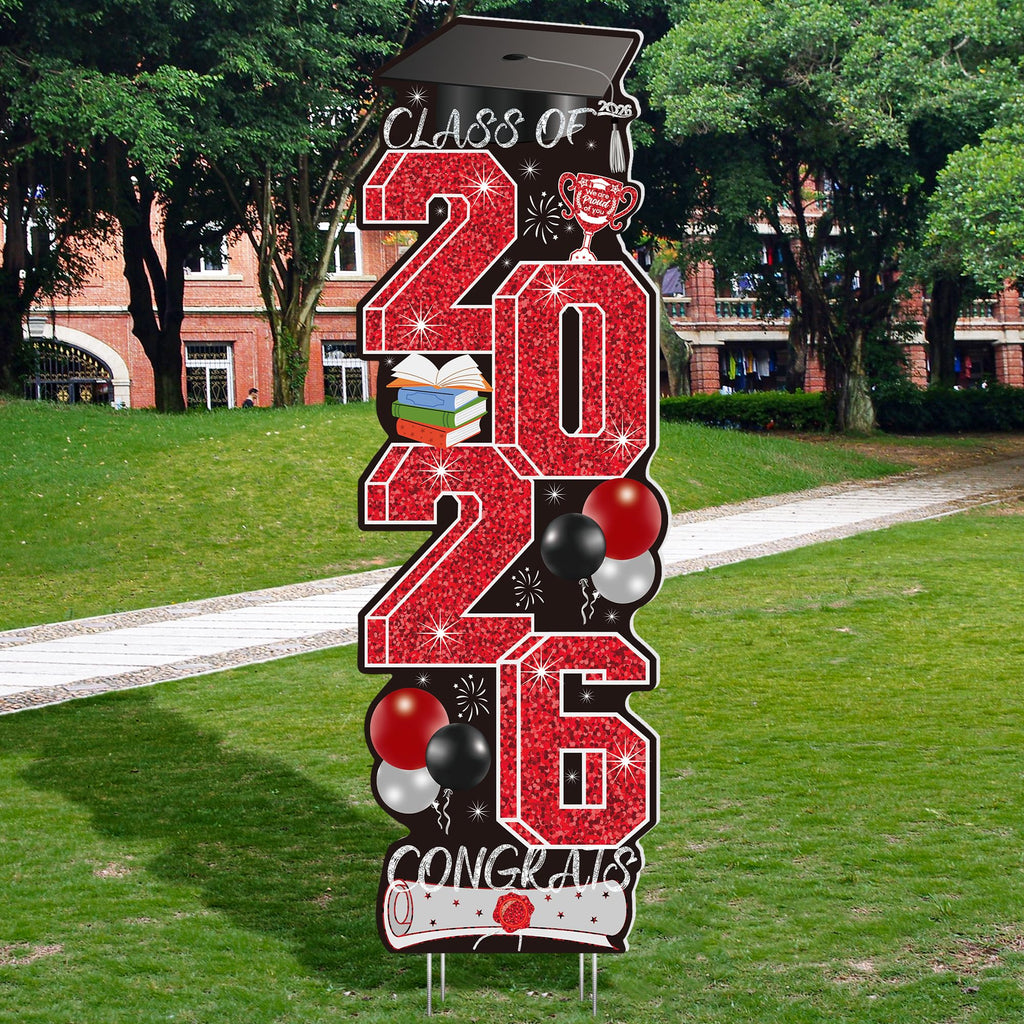 4 Pcs Congrats Grad Sign, Blue Graduation Yard Signs Class of 2026 with Stakes, Yard Sign Graduation 2026 for Indoor Outdoor Grad Party Decorations Backdrop High College School Decor Supplies