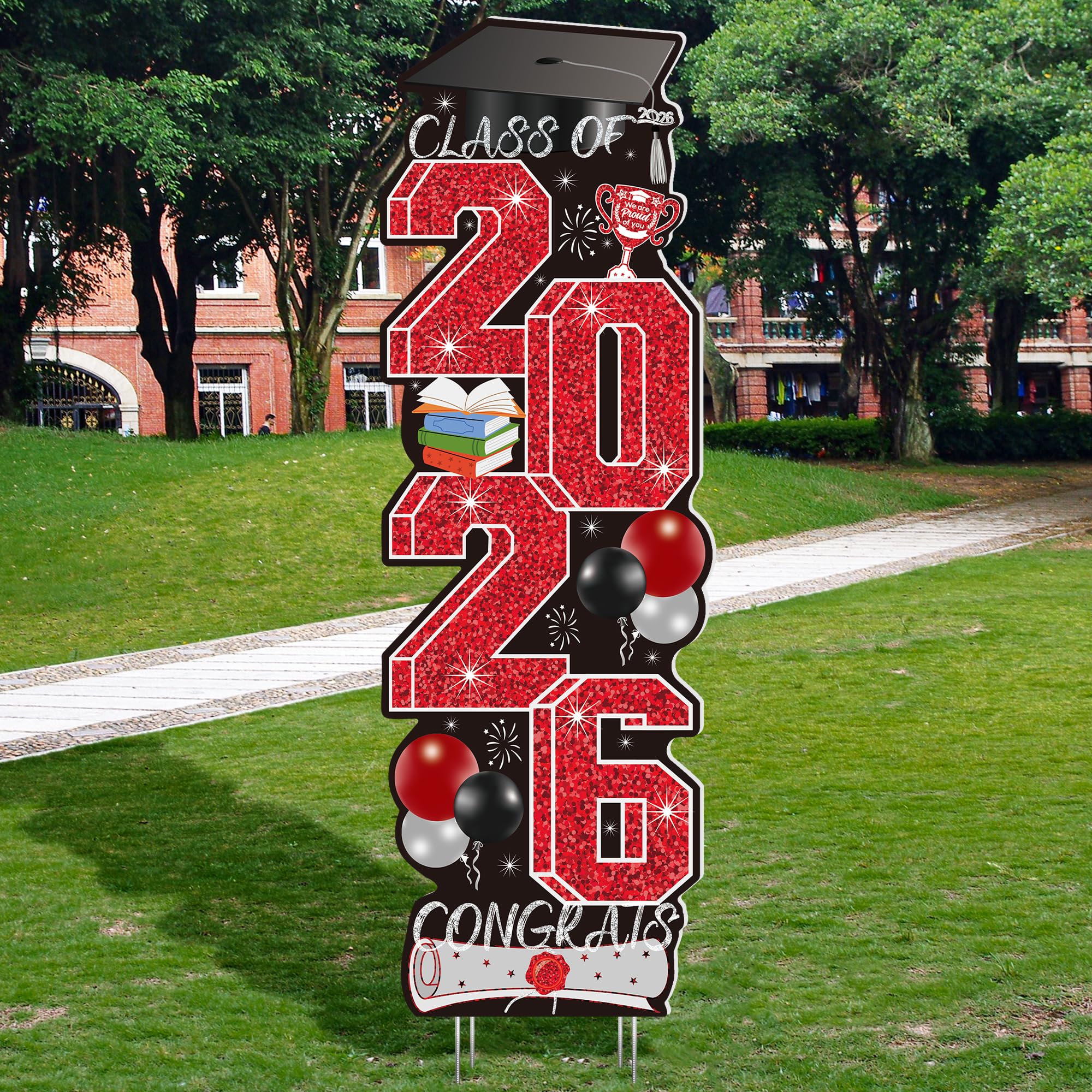 4 Pcs Congrats Grad Sign, Blue Graduation Yard Signs Class of 2026 with Stakes, Yard Sign Graduation 2026 for Indoor Outdoor Grad Party Decorations Backdrop High College School Decor Supplies