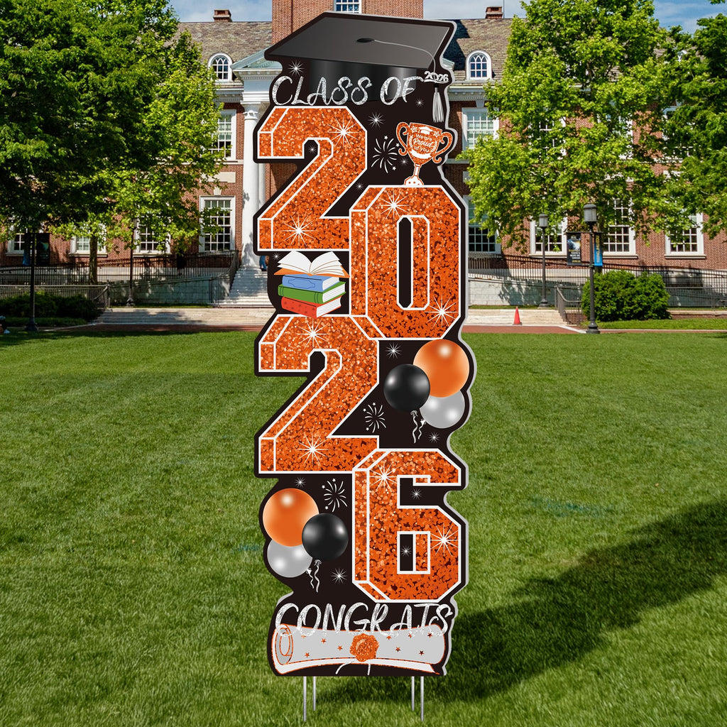 4 Pcs Congrats Grad Sign, Blue Graduation Yard Signs Class of 2026 with Stakes, Yard Sign Graduation 2026 for Indoor Outdoor Grad Party Decorations Backdrop High College School Decor Supplies