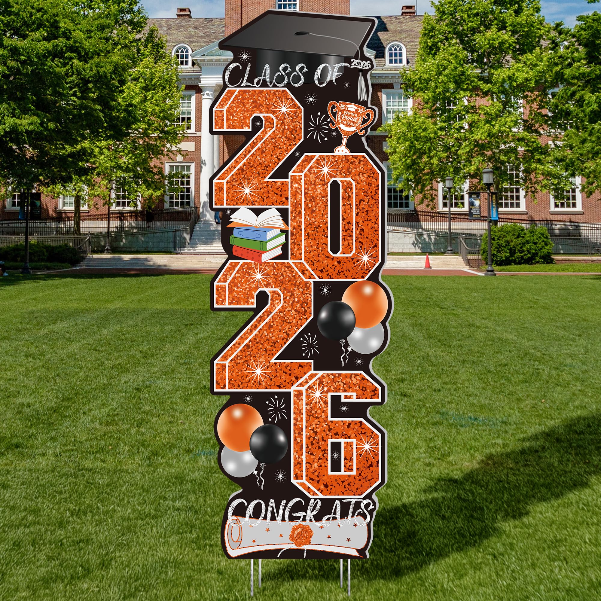 4 Pcs Congrats Grad Sign, Blue Graduation Yard Signs Class of 2026 with Stakes, Yard Sign Graduation 2026 for Indoor Outdoor Grad Party Decorations Backdrop High College School Decor Supplies