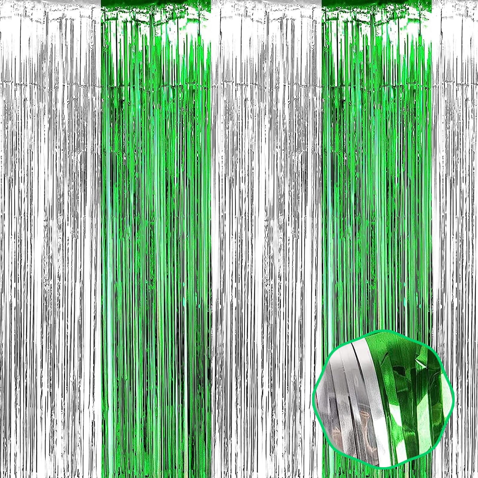 3 Pack Black Gold Silver Foil Fringe Curtain Backdrop, 3.28Ft x6.6Ft Metallic Tinsel Foil Fringe Streamer Curtains for Photo Booth, Halloween, Christmas Day, Wedding, New Year Party Decoration