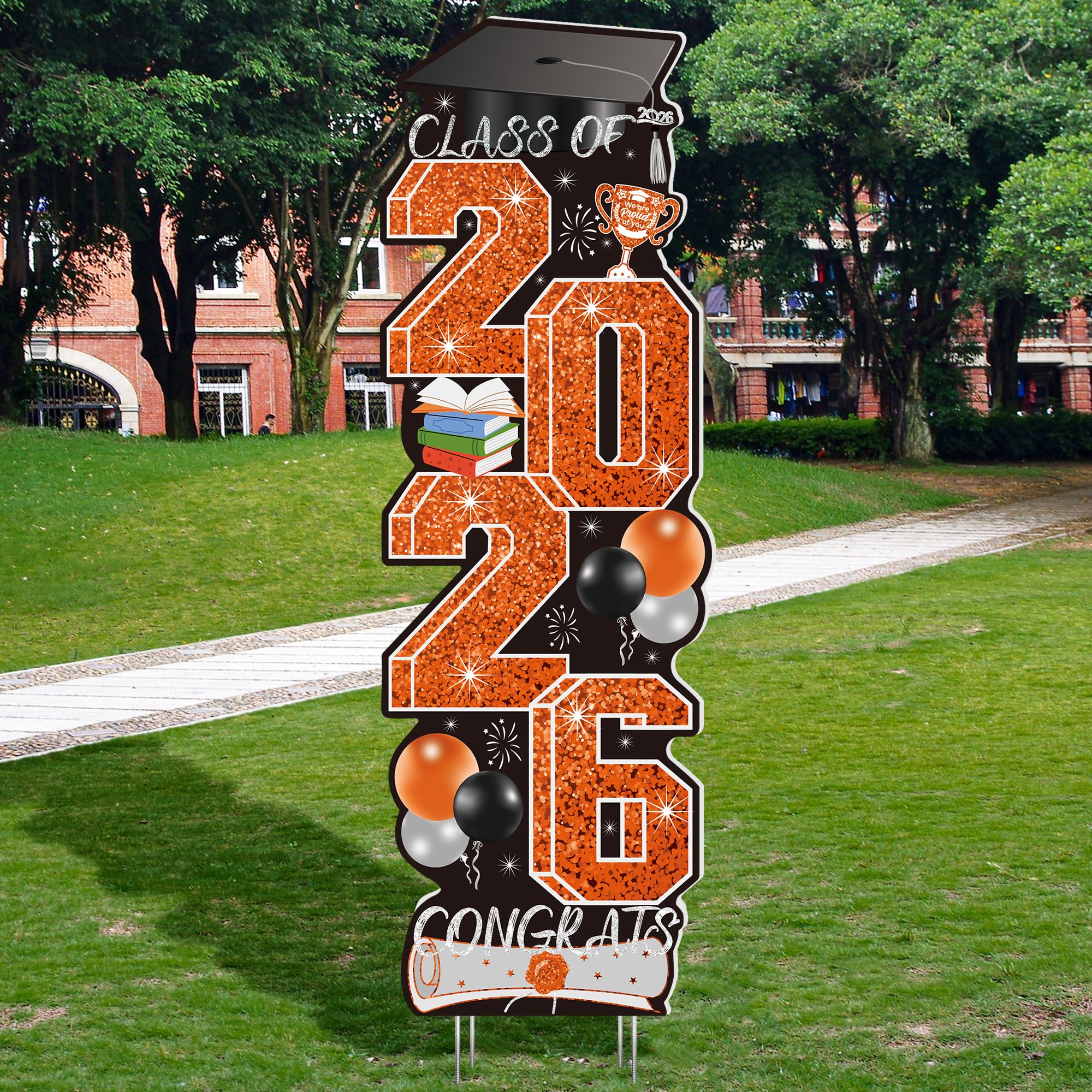 4 Pcs Congrats Grad Sign, Blue Graduation Yard Signs Class of 2026 with Stakes, Yard Sign Graduation 2026 for Indoor Outdoor Grad Party Decorations Backdrop High College School Decor Supplies
