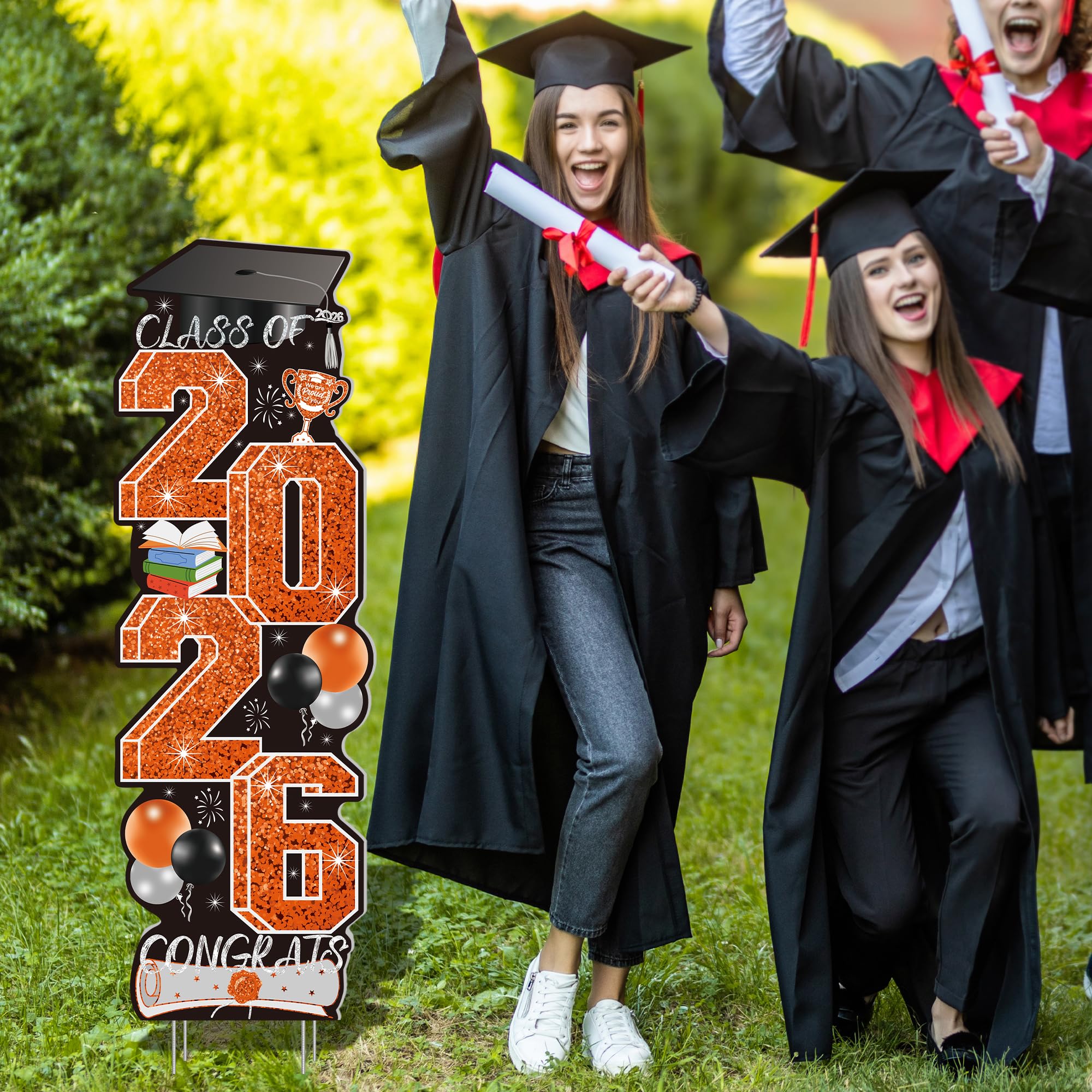 4 Pcs Congrats Grad Sign, Blue Graduation Yard Signs Class of 2026 with Stakes, Yard Sign Graduation 2026 for Indoor Outdoor Grad Party Decorations Backdrop High College School Decor Supplies