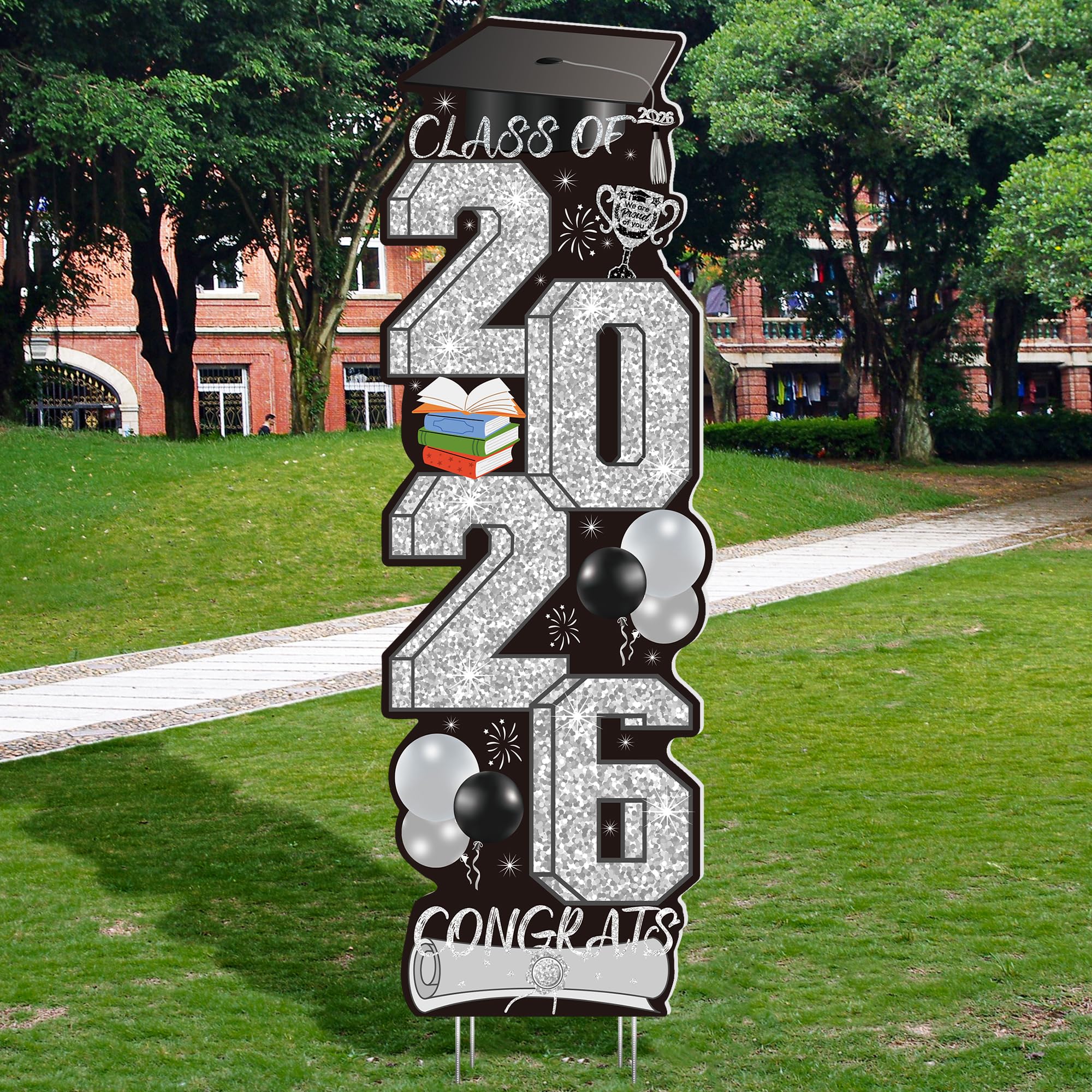 4 Pcs Congrats Grad Sign, Blue Graduation Yard Signs Class of 2026 with Stakes, Yard Sign Graduation 2026 for Indoor Outdoor Grad Party Decorations Backdrop High College School Decor Supplies