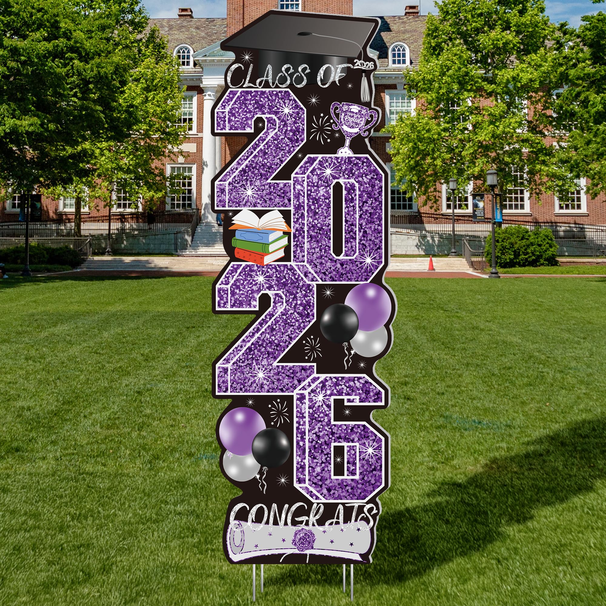4 Pcs Congrats Grad Sign, Blue Graduation Yard Signs Class of 2026 with Stakes, Yard Sign Graduation 2026 for Indoor Outdoor Grad Party Decorations Backdrop High College School Decor Supplies