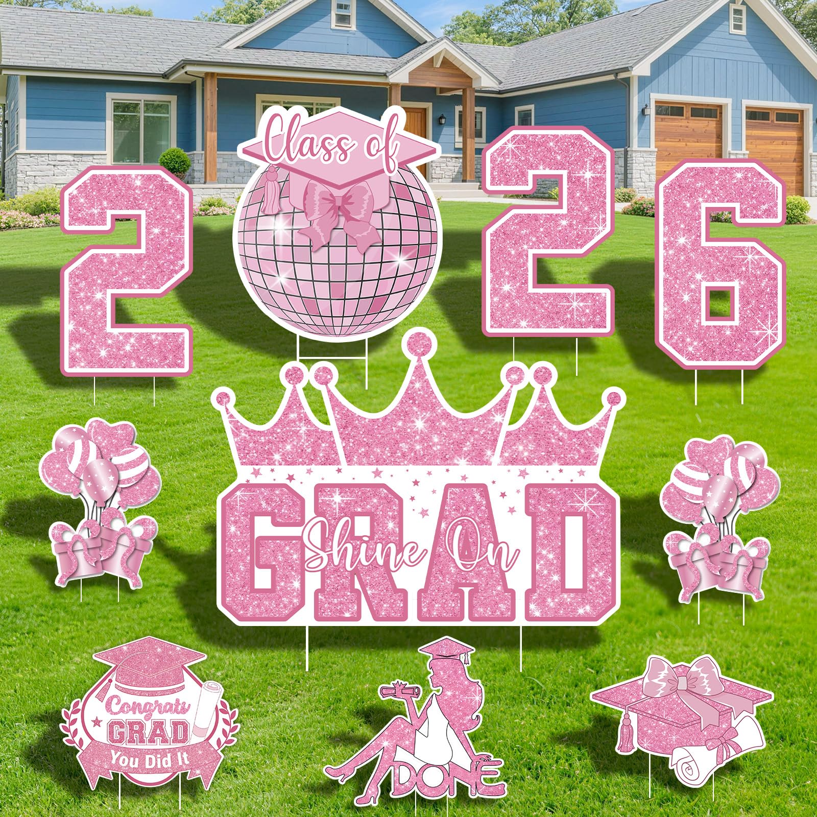Graduation Yard Sign Class of 2026 Decorations, 4pcs Large Size Black and Gold Congrats Grad 2026 Lawn Yard Sign with Stakes for High School College Indoor Outdoor Graduation Party Decor Supplies