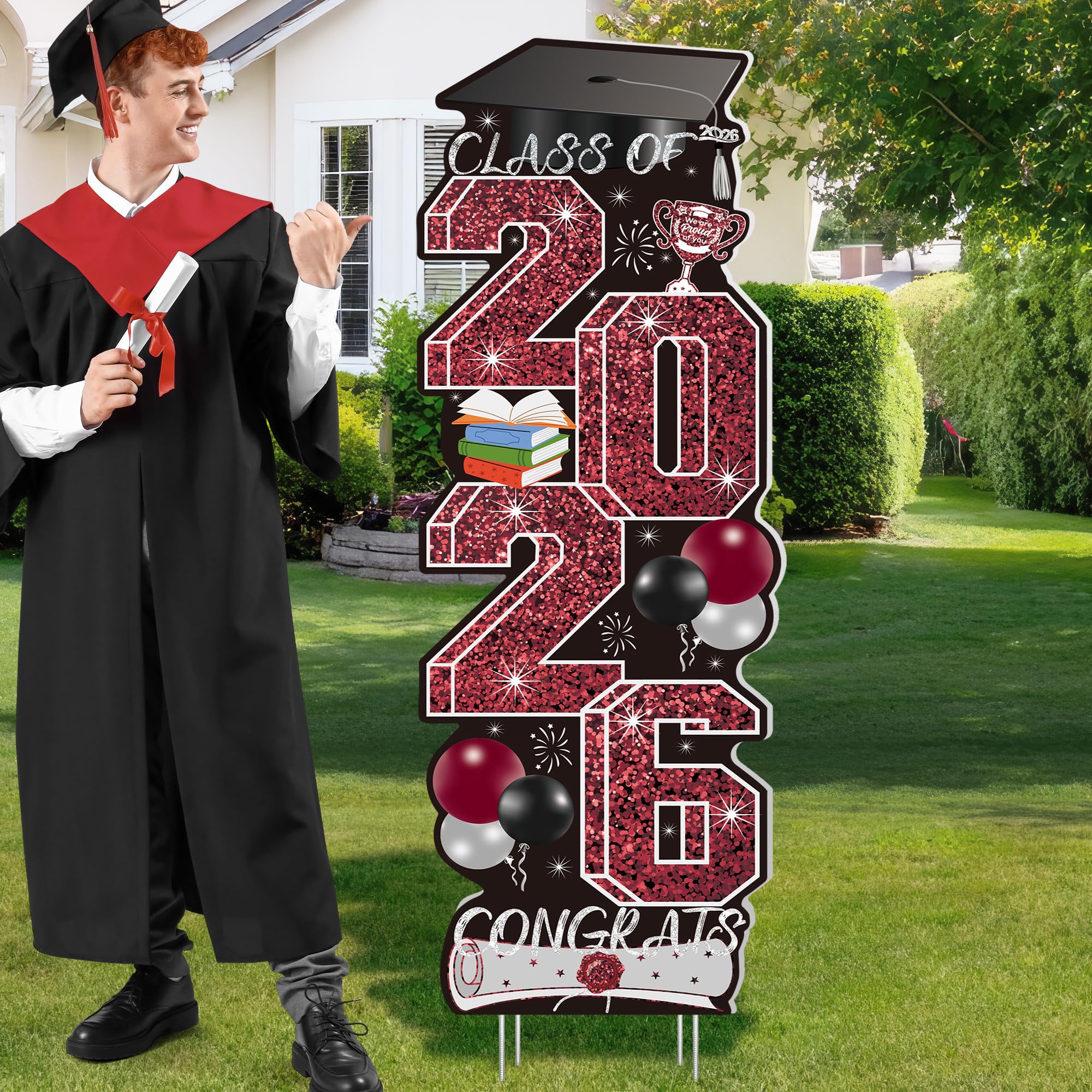 4 Pcs Congrats Grad Sign, Blue Graduation Yard Signs Class of 2026 with Stakes, Yard Sign Graduation 2026 for Indoor Outdoor Grad Party Decorations Backdrop High College School Decor Supplies